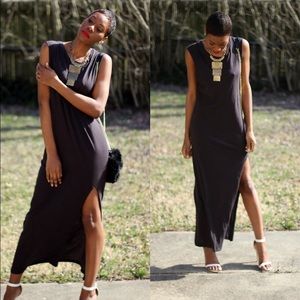 H&M Basics Black Maxi Dress w/ Side Cutouts